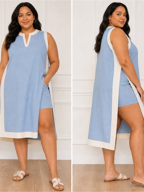 Pants - NWT XL Blue White Side Slit Tunic Set Shorts Lounge Outfit